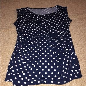blue & white polka dotted cowl neck chaus blouse